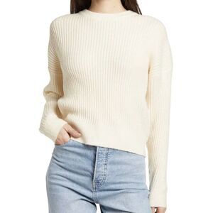 Elodie Women’s Ecru Ribbed Crew Neck Sweater Size XL